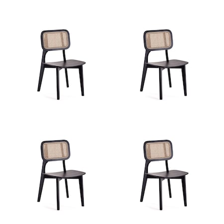 Versailles Square Dining Chair In Black And Natural Cane, Set Of 4
